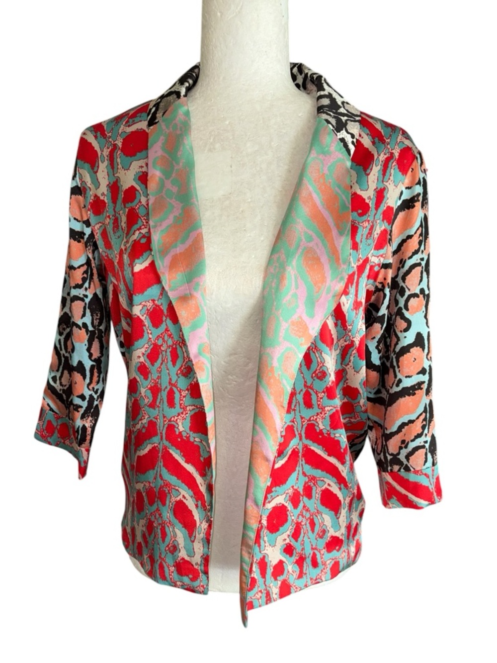 LN Loyd / Ford Palm Springs Abstract Animal Print Silk Blend Satin Jacket - 4